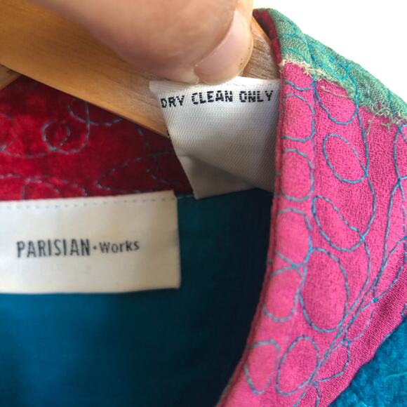 Parisian Works 90s Y2K Patchwork Art To Wear Shirt Jacket Shacket Small Hippie - Picture 9 of 13